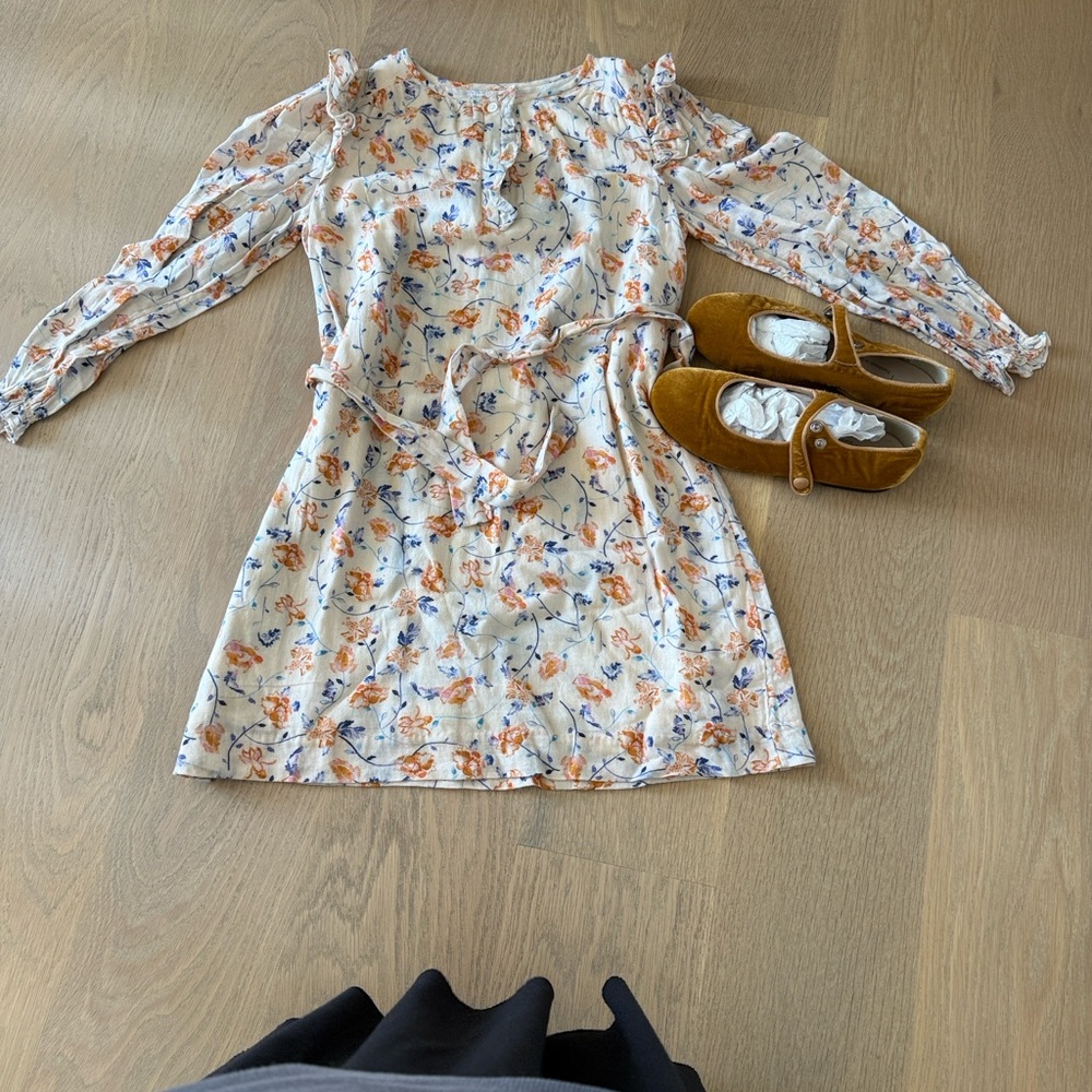 Bonpoint Floral Dress with Mustard Shoes